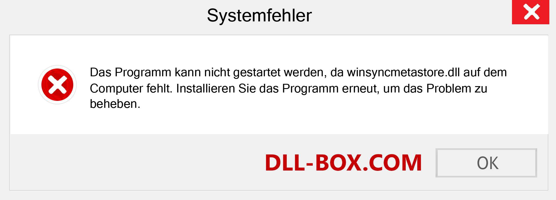 winsyncmetastore.dll-Datei fehlt?. Download für Windows 7, 8, 10 - Fix winsyncmetastore dll Missing Error unter Windows, Fotos, Bildern